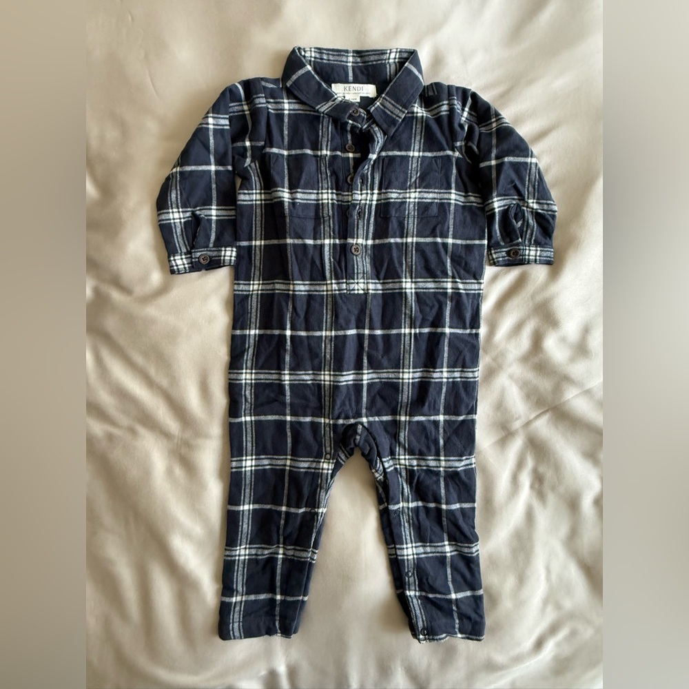 NWT Stylish Navy Plaid Kids Footie